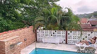 Delicious redhead drops mouth on neighbor's dick! big ass tits shake in amateur domination flash