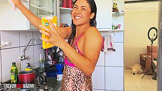 Kitchen Make-Out Turns Into Bent-Over Doggystyle Pounding for Athletic Latina Babe!