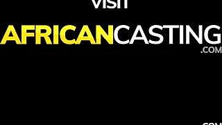 cute ebony teen's hairy pussy stretched wide at casting