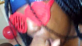 Ebony Teen's Sloppy Deepthroat Facial for Valentine's Huge Cumshot