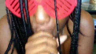 Ebony Teen's Sloppy Deepthroat Facial for Valentine's Huge Cumshot
