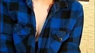 Stunning babe edges friend's cock to explosive cumshot!