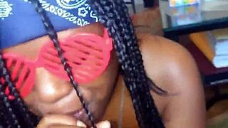 Ebony Teen's Sloppy Deepthroat Facial for Valentine's Huge Cumshot