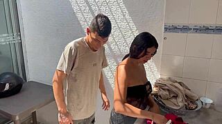 Colombian babysitter trades panties for huge cock pounding