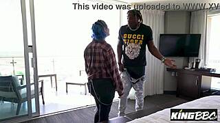 blue haired xoe grim gags on bbc from louie at kingbbc!