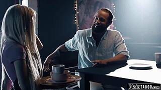 Wife Crashes Husband's Cheating Fuck With Petite Shaved Waitress Threesome