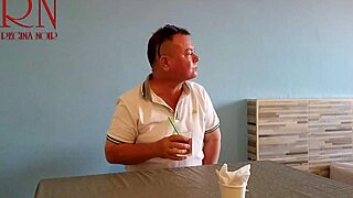 naked waitress serves food from her navel to guest