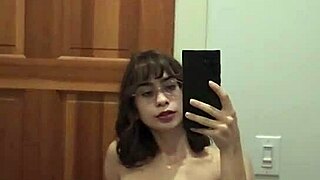 Horny college teen rips clothes for hot solo striptease close-up