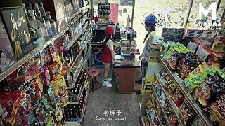 clerk bangs promiscuous mart model at work outdoor cowgirl doggy!