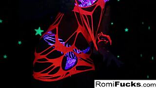 romi... uh, plays with disco ball first then stuffs toys deep in her brunette pussy at the club