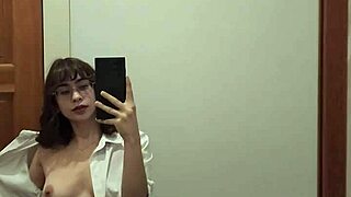 Horny college teen rips clothes for hot solo striptease close-up