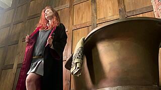 nude redhead petite cosplay backstage costumes tease