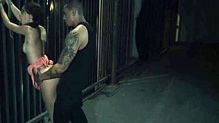 Bound topless teen jerks monster cock then fucked hard.
