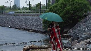 seaside teen iris hooks up for anal creampie fun