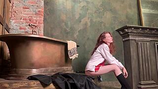 nude redhead petite cosplay backstage costumes tease