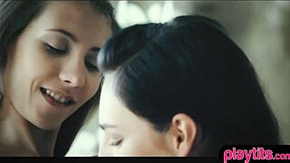 Two Petite Brunette Teens Lick Pussies Lesbian Style