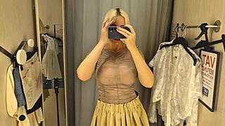 sexy transparent tryon flashing big tits mall public