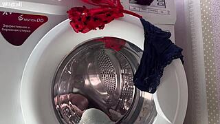 She washes body before intimate toy fisting play