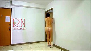 slim babe strips white dress underwear gracefully