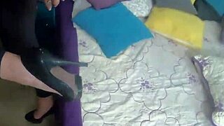 milfycalla previews her tight leather leggings ass and high heels before taking loads on puffy jacket