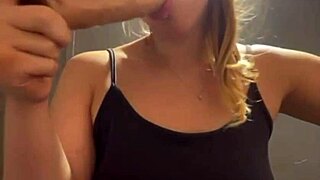 Sexy blonde gives public blowjob to big cock
