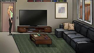 Lustful landlord sniffs tenant's panties under skirt then jerks cum on shoes