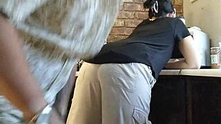 Pov captures wife bent over for quick doggystyle in her dripping wet pussy.