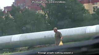 Pickup leads to outdoor car sex with moaning 18+ horny young reality babe