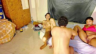 uttaran20's petite teen takes rough ffm 3some with big cocks squirting