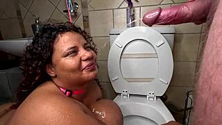 bbw brunette chokes on bbc deepthroat golden shower toilet humiliation