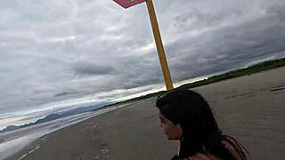 Nicoly seduces beach fireman bends over hairy pussy doggystyle in bushes