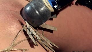 heart pounds for busty brunette's lezdom bondage torment