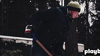 me and my horny girlfriend had sensual winter sex with blowjobs