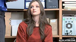 tattooed shoplyfter teen gets bent over spreadeagle pussy fucked hard voyeur style 😈💦