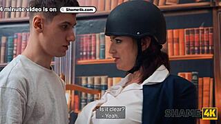 kinky leather milf cougar catches student spying on cowgirl masturbation ride