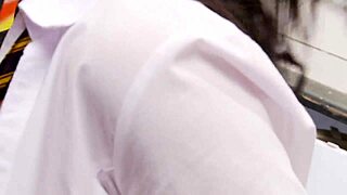 Passion Cums Hard Taking Monster Cocks Through Gloryhole In Fishnets!