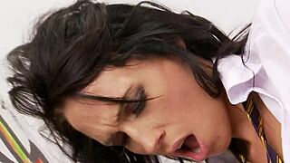 Passion Cums Hard Taking Monster Cocks Through Gloryhole In Fishnets!