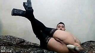 sofi vice sissy slut gapes ass wide on massive dildos anal destruction!