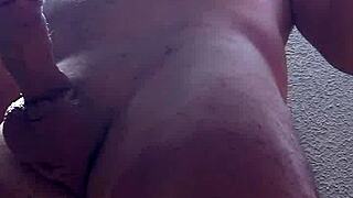 i workout horny with my hard cock outside