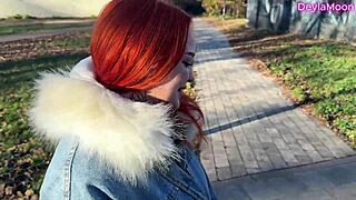 Wanna risk public restroom fuck with this big-tits redhead slut stranger?