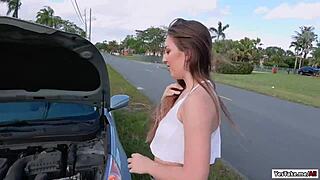 naughty brunette jessie flashes pussy outdoors to stranger