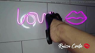 steirinha's flip flop footjob oozes cum from oiled latina soles