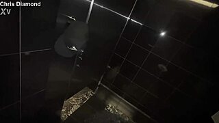 horny brunette deepthroats swallows my cock hotel bathroom