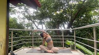 nikatsu stretches in hot yoga poses flashing her big athletic ass