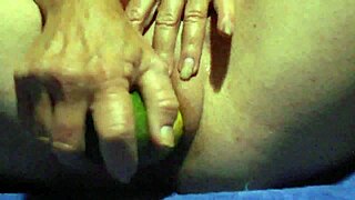 close up wet pussy gaping on cucumber clit rub fun