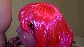 Does Sexy Miss Pink Kneel Best for Cock Sucking?
