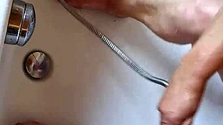 Washing dirty mature german feet in tub teases you