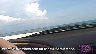flashing big tits topless in convertible over skyway bridge