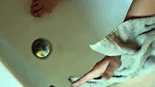 Washing dirty mature german feet in tub teases you