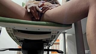 She gets caught masturbating in office for huge ass rimjob